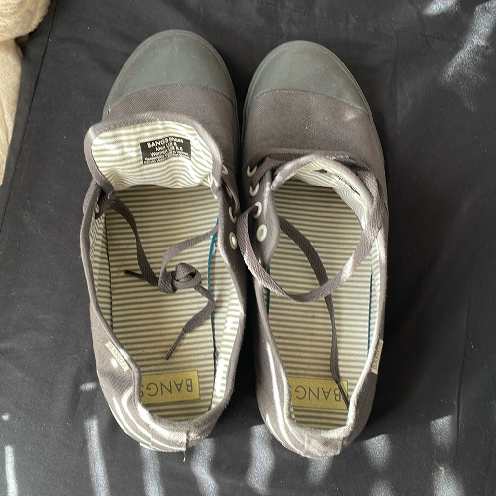 BANGS low top shoes. Lightly worn. Charcoal gray. Unisex.